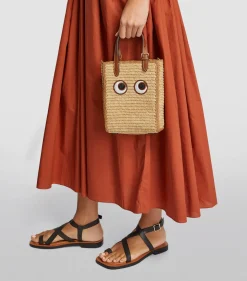 AH N/S Tote in Mini Eyes in Natural Raffia