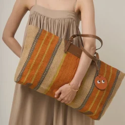 AH Striped Jute E/W Tote in Orange Multi