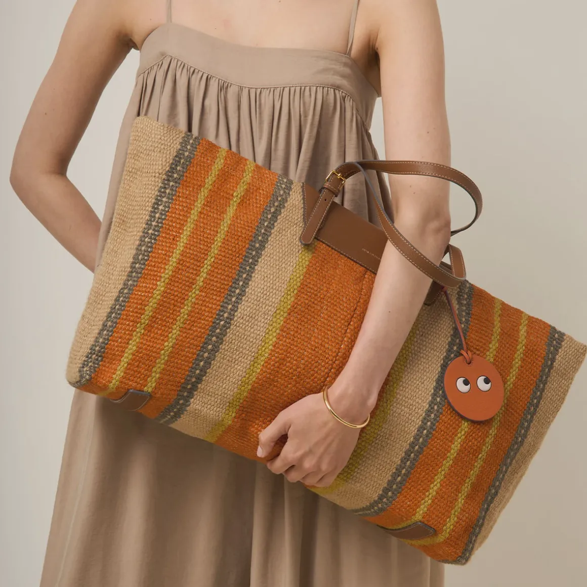AH Striped Jute E/W Tote in Orange Multi