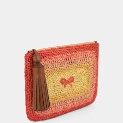 AH Tassel Bow Clutch in Orange Multi Raffia
