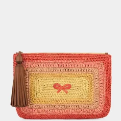 AH Tassel Bow Clutch in Orange Multi Raffia