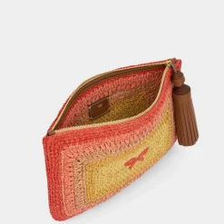 AH Tassel Bow Clutch in Orange Multi Raffia