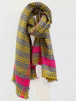 ANNA 603 Himalaya Check Print Scarf in Yellow Multi