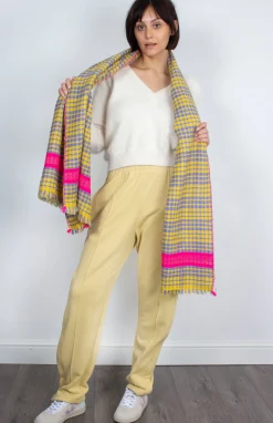 ANNA 603 Himalaya Check Print Scarf in Yellow Multi
