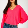 AV Raxow V Neck Knit in Hortensia Fluro