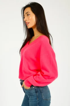 AV Raxow V Neck Knit in Hortensia Fluro