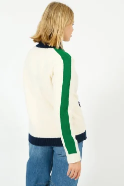BF College Zip Up Bomber Jacket in Cream, Green