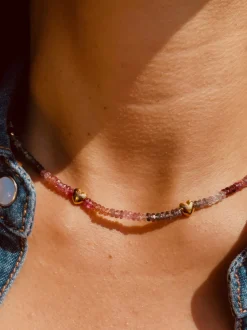 BON BON Mixed Spinel Necklace with Gold Hearts