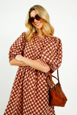 BONTE Briony Dress in Brown, Pink