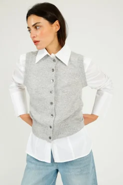 C-RUSH Stevie Button Up Tank in Fluffy Grey