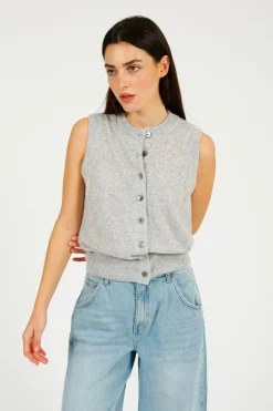 C-RUSH Stevie Button Up Tank in Fluffy Grey