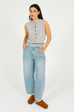 C-RUSH Stevie Button Up Tank in Fluffy Grey