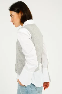 C-RUSH Stevie Button Up Tank in Fluffy Grey