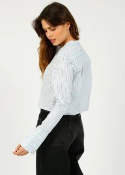 DAY Alexi Crop Striped Shirt in Light Blue