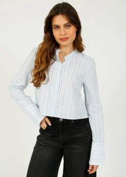 DAY Alexi Crop Striped Shirt in Light Blue