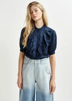 EA Hamadeus Ruffle Detail Shirt in Dark Sapphire