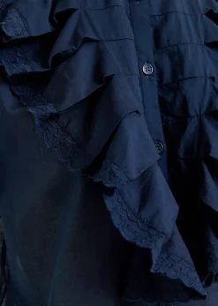 EA Hamadeus Ruffle Detail Shirt in Dark Sapphire