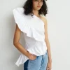EA Haven Asymmetric Ruffle Top in White