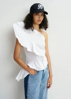 EA Haven Asymmetric Ruffle Top in White