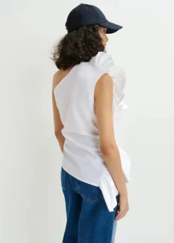 EA Haven Asymmetric Ruffle Top in White