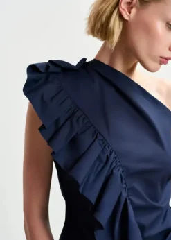 EA Haven Asymmetric Ruffle Top in Dark Sapphire