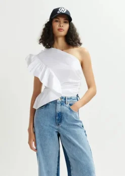 EA Haven Asymmetric Ruffle Top in White