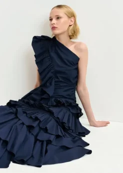 EA Haven Asymmetric Ruffle Top in Dark Sapphire