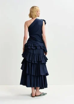EA Haven Asymmetric Ruffle Top in Dark Sapphire