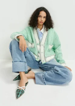 EA Hoola Cropped Fringe Jacket in Neptune Green