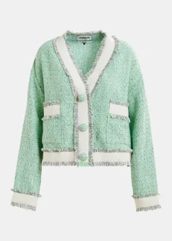 EA Hoola Cropped Fringe Jacket in Neptune Green