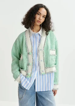 EA Hoola Cropped Fringe Jacket in Neptune Green