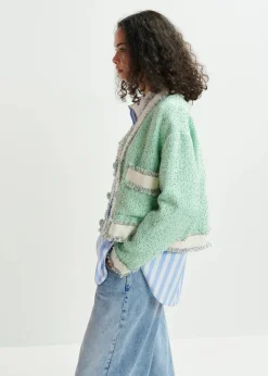 EA Hoola Cropped Fringe Jacket in Neptune Green