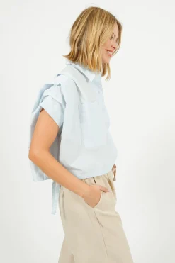 EP BL3406 Gathered Shirt Blouse in Sky