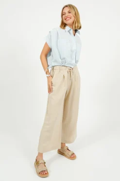 EP BL3406 Gathered Shirt Blouse in Sky