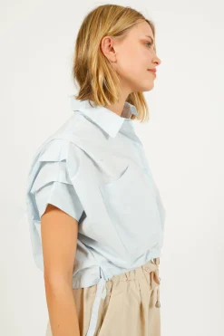 EP BL3406 Gathered Shirt Blouse in Sky