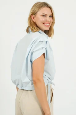EP BL3406 Gathered Shirt Blouse in Sky