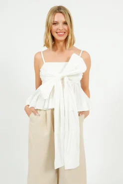 EP BL3408 Tie Front Blouse in White