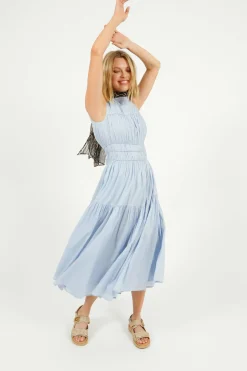EP DR2605 Triple Gathered Dress in Sky