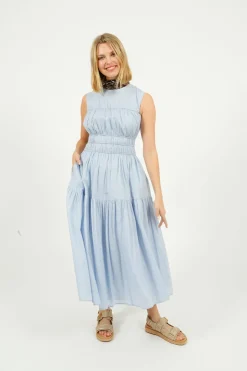 EP DR2605 Triple Gathered Dress in Sky