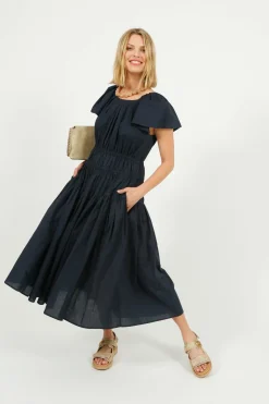 EP DR3405 Wide Shoulder Dress in Navy