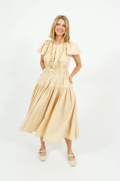 EP DR3405 Wide Shoulder Dress in Butter