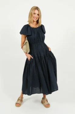 EP DR3405 Wide Shoulder Dress in Navy