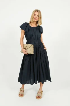 EP DR3405 Wide Shoulder Dress in Navy