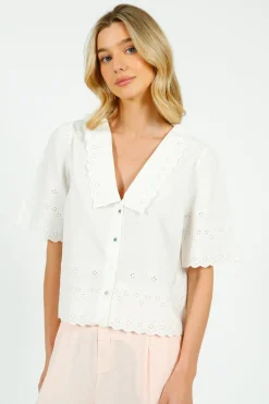 Eu0026I Babette Broderie Anglaise Blouse in White
