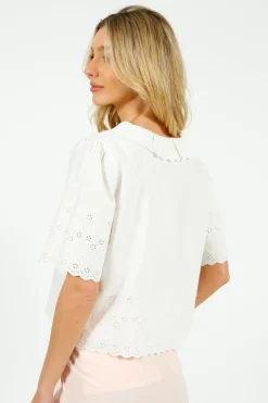 Eu0026I Babette Broderie Anglaise Blouse in White