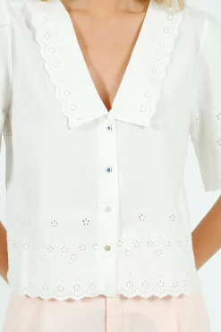 Eu0026I Babette Broderie Anglaise Blouse in White