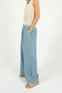 Eu0026I Belinou Linen Trousers in Blue