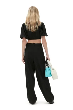 GANNI F8075 Drapey Melange Pleat Pants in Black