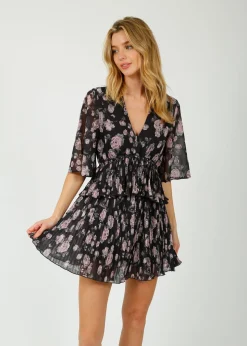 GANNI F9554 Pleated Georgette Mini Dress in Phantom