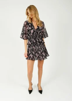 GANNI F9554 Pleated Georgette Mini Dress in Phantom